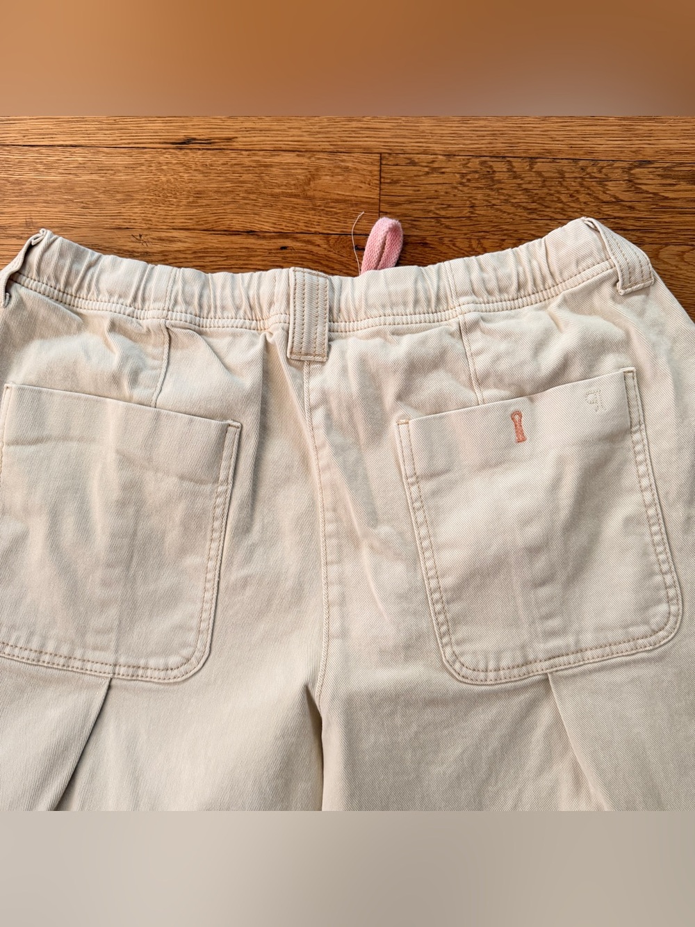 Pilcro Cream Wide-Leg barrel Pants with Pink Drawstring - Picture 5 of 5
